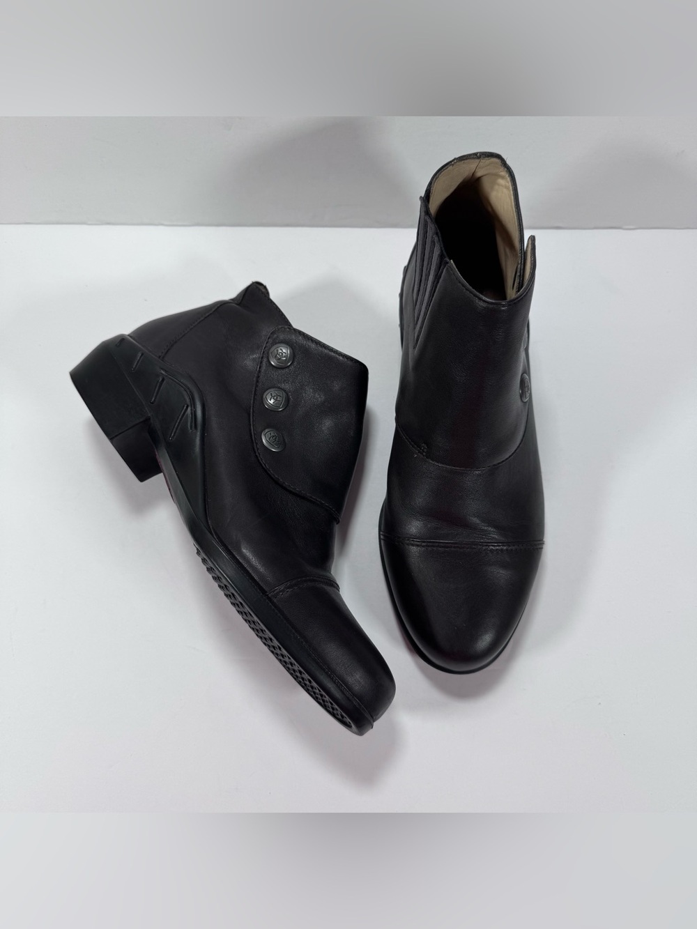 Ariat Black Leather Spat III Snap Ankle Boots Women Size 6